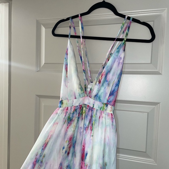 Backless Strappy Maxi Dress with Side Slits and Rainbow Tie Dye Pattern Medium - Picture 2 of 4
